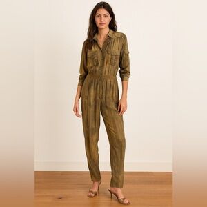 Vintage Bianca 100% Silk Jumpsuit Utility Military Olive Green Oversized Small​